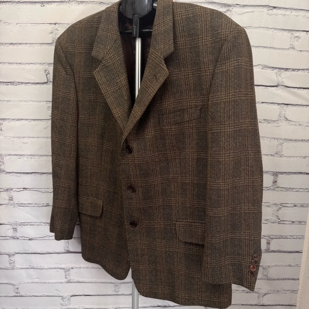 Men's 44R Vito Rufolo Wool Blazer‎ Brown Tweed Sport Coat Italian Fabric Classic
